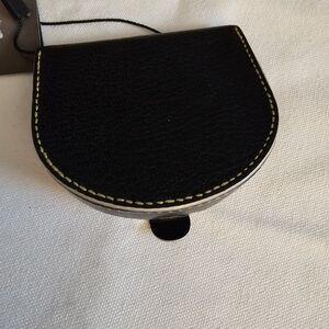 Louis Vuitton Black Leather Coin Pouch with Yellow Edge Stitching